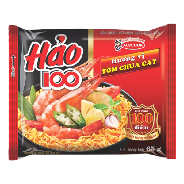 Mì Hảo 100 Tôm Chua Cay thùng 30 gói 65g