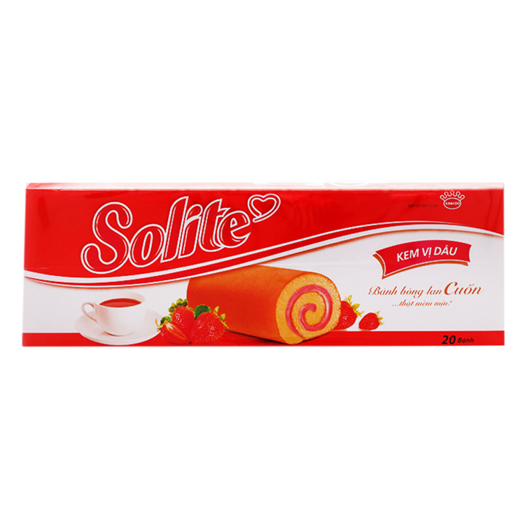 Khay 20 Gói Bánh Solite Swissroll Vị Dâu - Kinh Đô (360g)