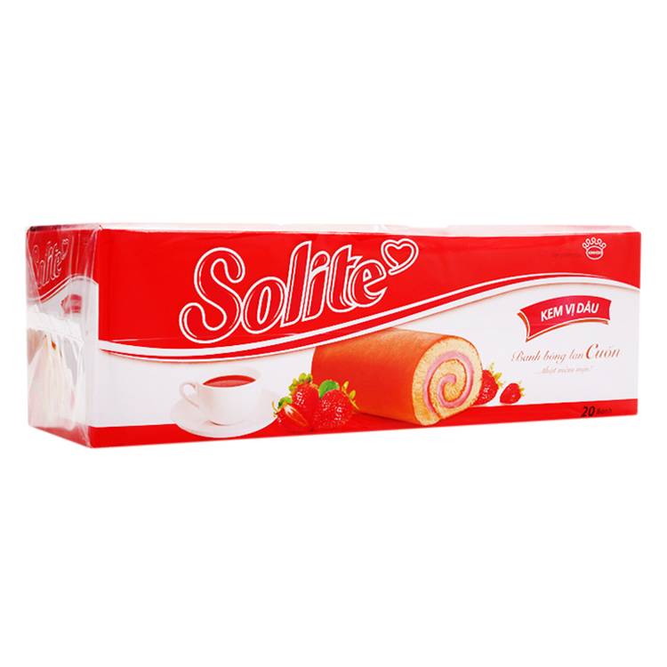 Khay 20 Gói Bánh Solite Swissroll Vị Dâu - Kinh Đô (360g)