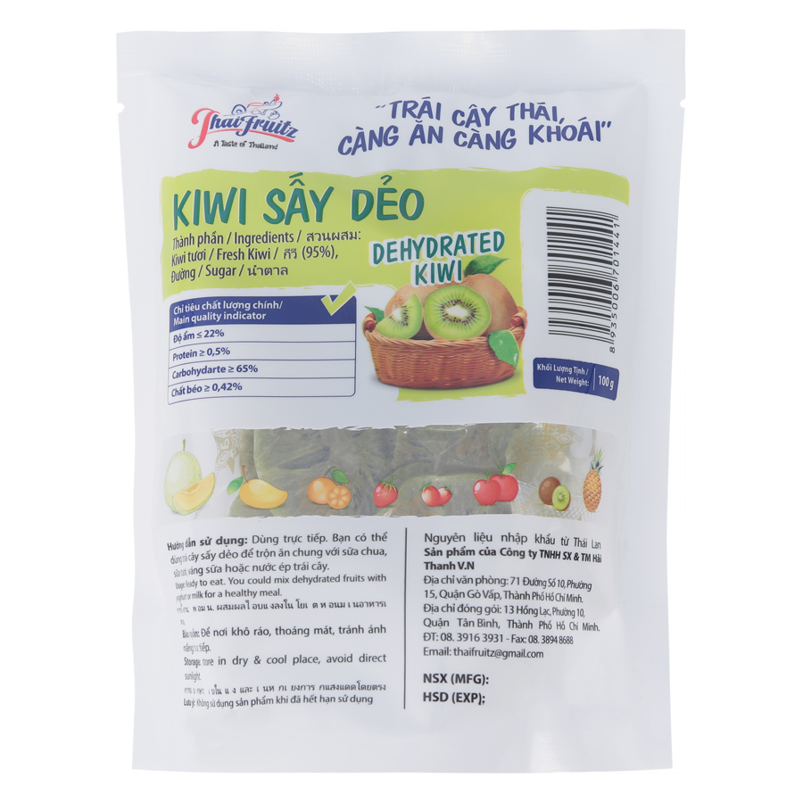 Kiwi sấy dẻo Thaifruitz - gói 100g