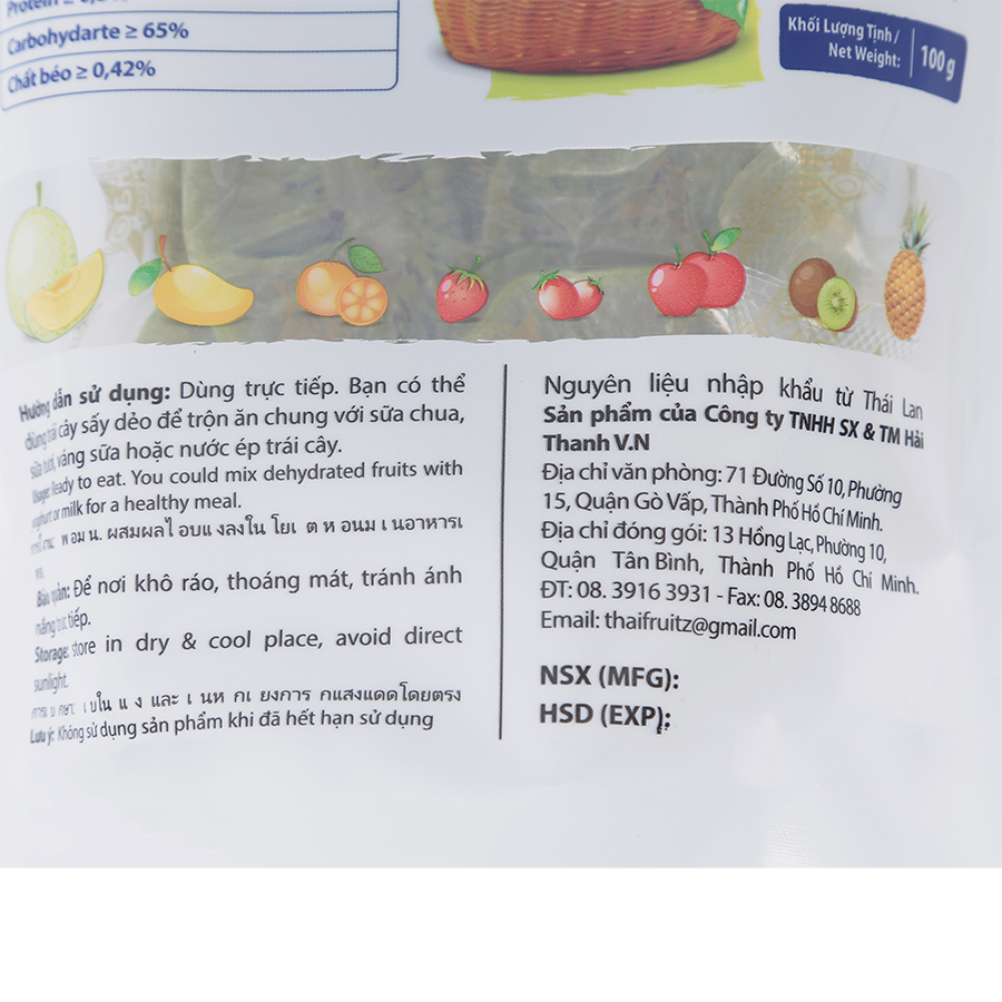 Kiwi sấy dẻo Thaifruitz - gói 100g