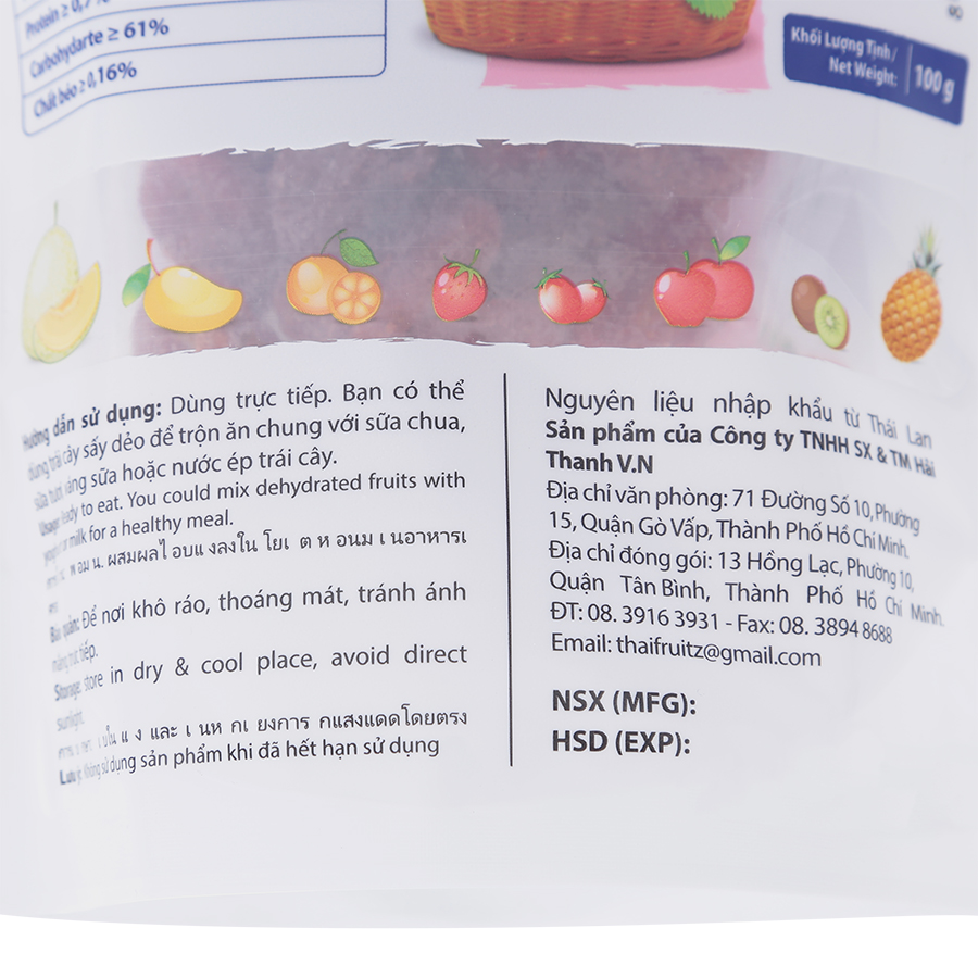 Dâu Tây Thaifruitz Sấy Dẻo 100g