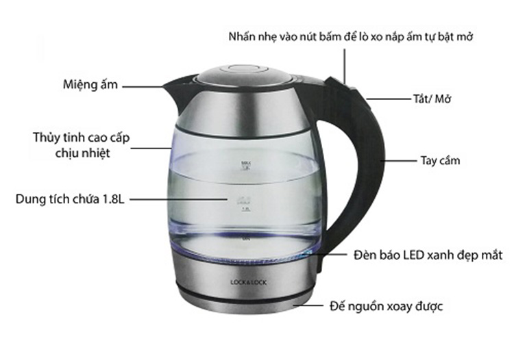 Ấm Đun Siêu Tốc LocknLock EJK418SLV - Hàng Chính Hãng