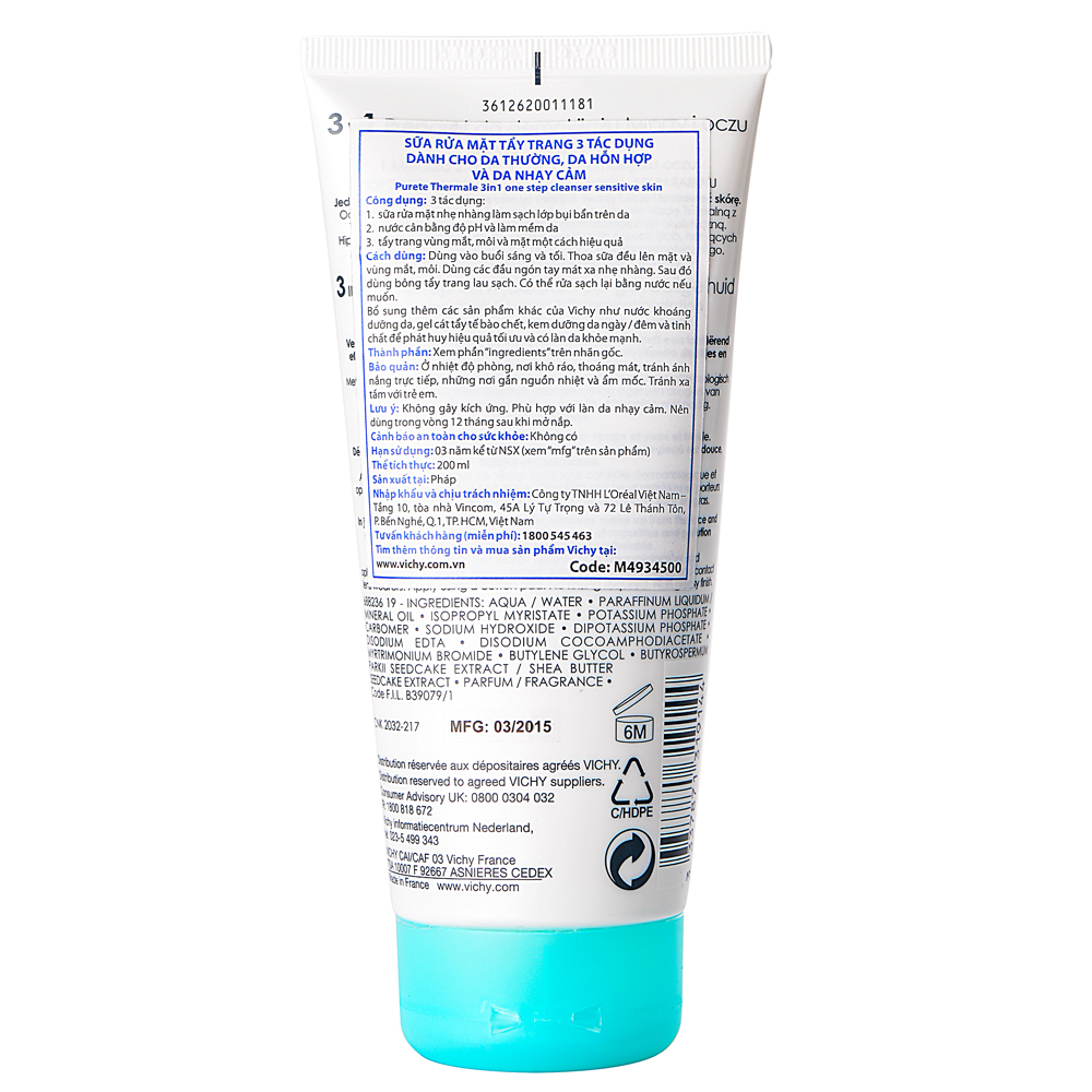 Sữa Rửa Mặt Tẩy Trang 3 Tác Dụng - Purete Thermale One Step Cleanser Vichy 200ml - 100703307