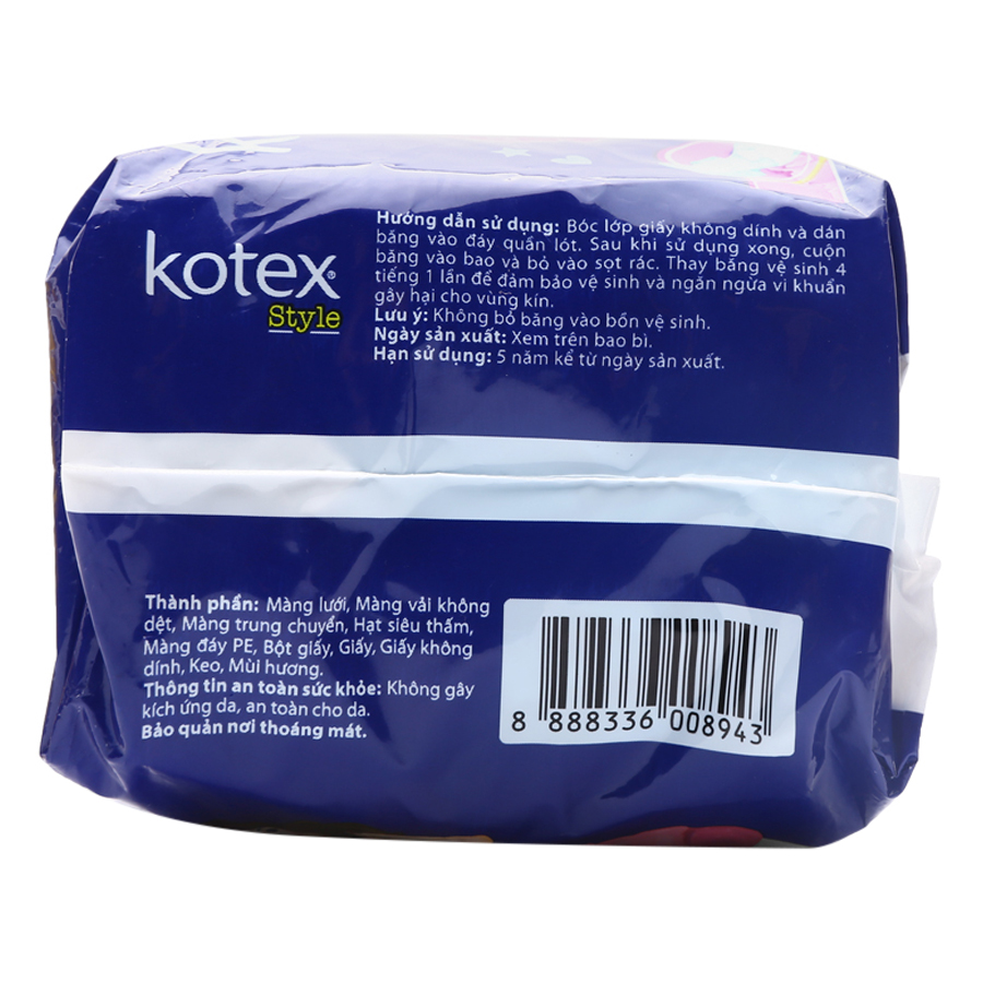 Bộ 8 Gói Băng Vệ Sinh Kotex Style Cánh Đêm 28cm