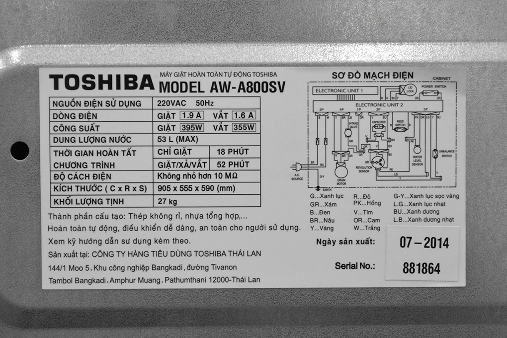 Máy giặt Toshiba 7 kg AW-A800SV