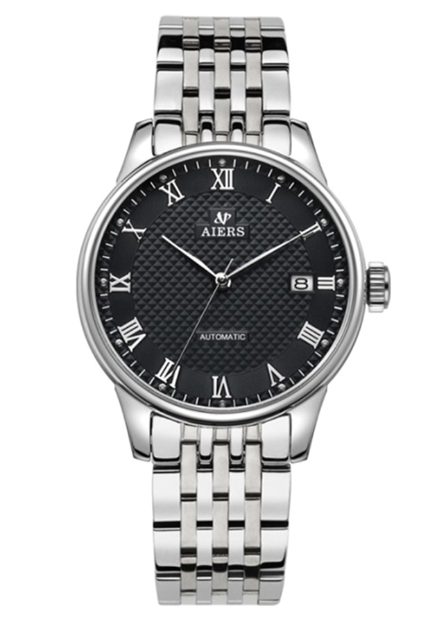 Đồng Hồ Nam Automatic Dây Kim Loại Aiers AIR-B168G - Bạc Đen