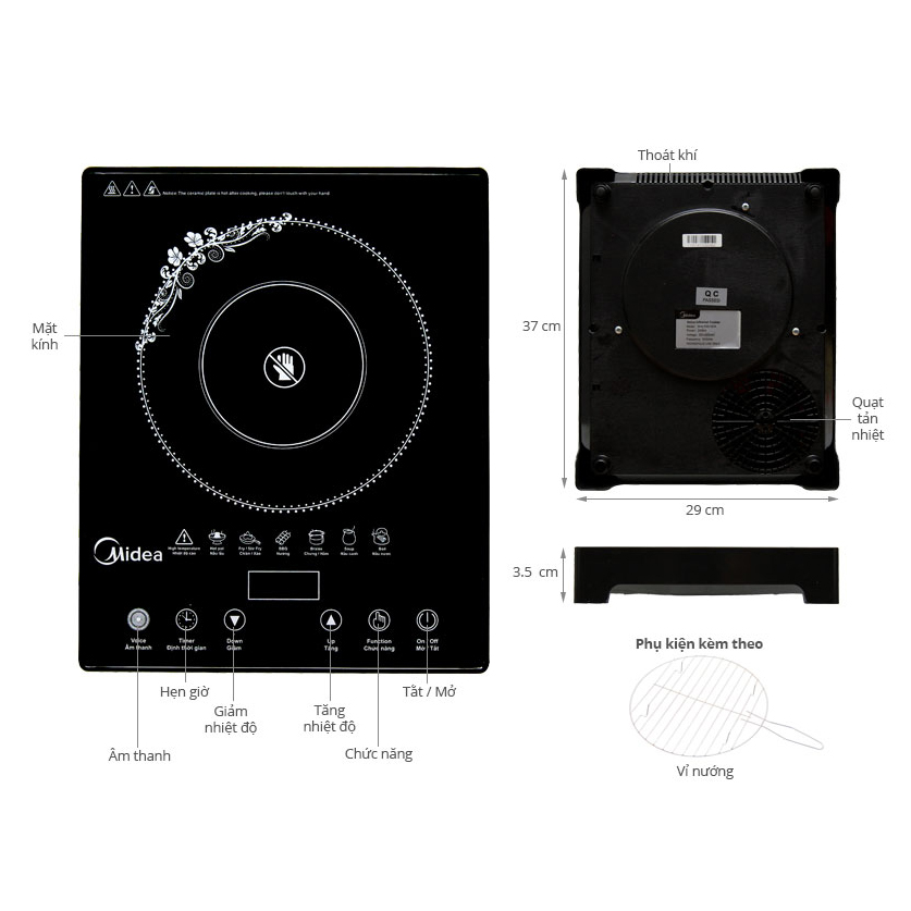 Bếp Hồng Ngoại Midea MIR-T2013DA – Tặng Kèm Vỉ Nướng - Hàng chính hãng