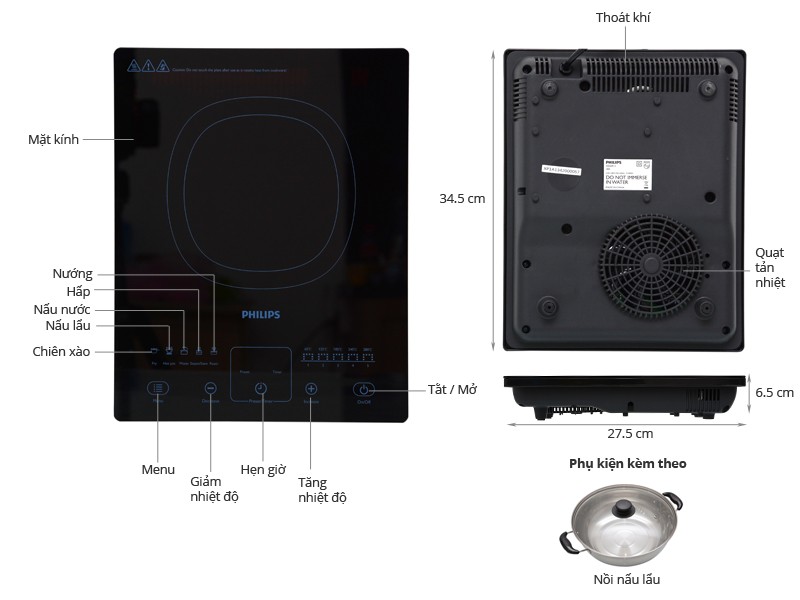 Combo: Bếp Điện Từ Philips HD4911 + Nồi Lẩu - Hàng Chính Hãng