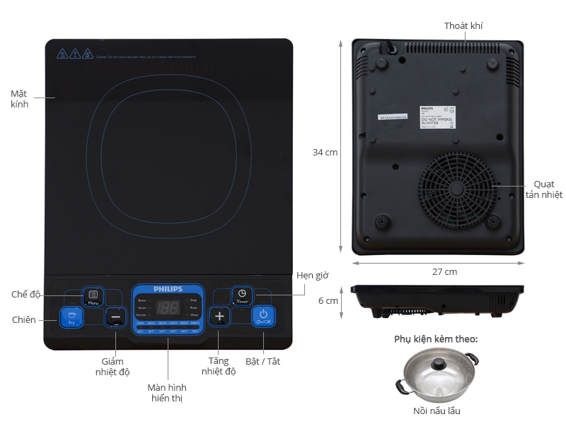 Bếp Điện Từ Philips HD4921 – Tặng Kèm Nồi Lẩu - Hàng Chính Hãng