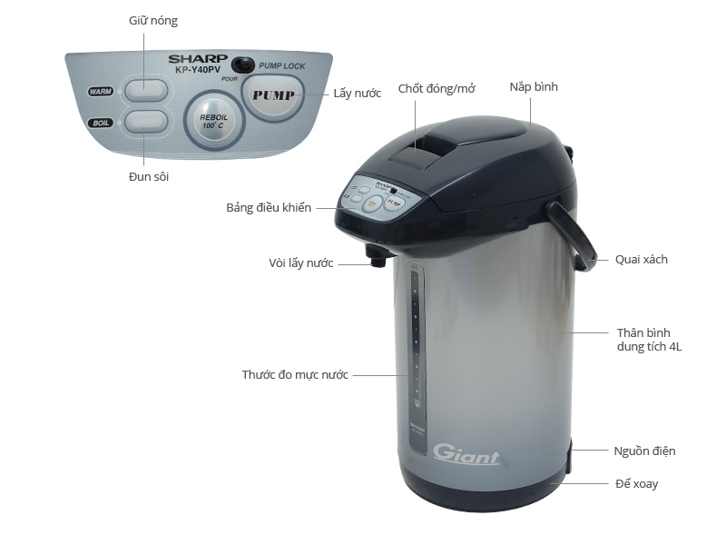 Bình Thủy Điện Sharp KP-Y40PV SS - Hàng chính hãng