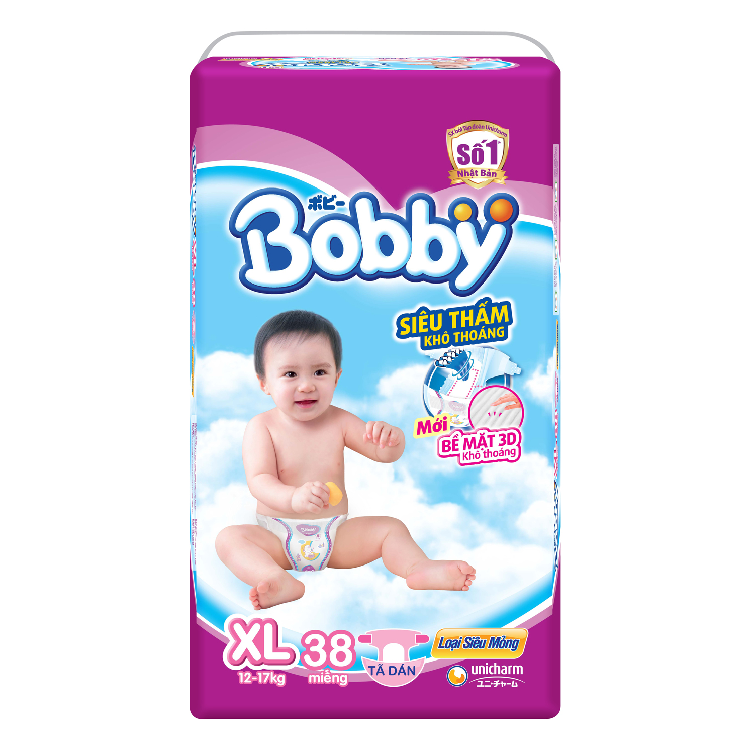 Tã Dán Bobby Fresh Siêu Mỏng Gói Đại XL38 (38 Miếng)