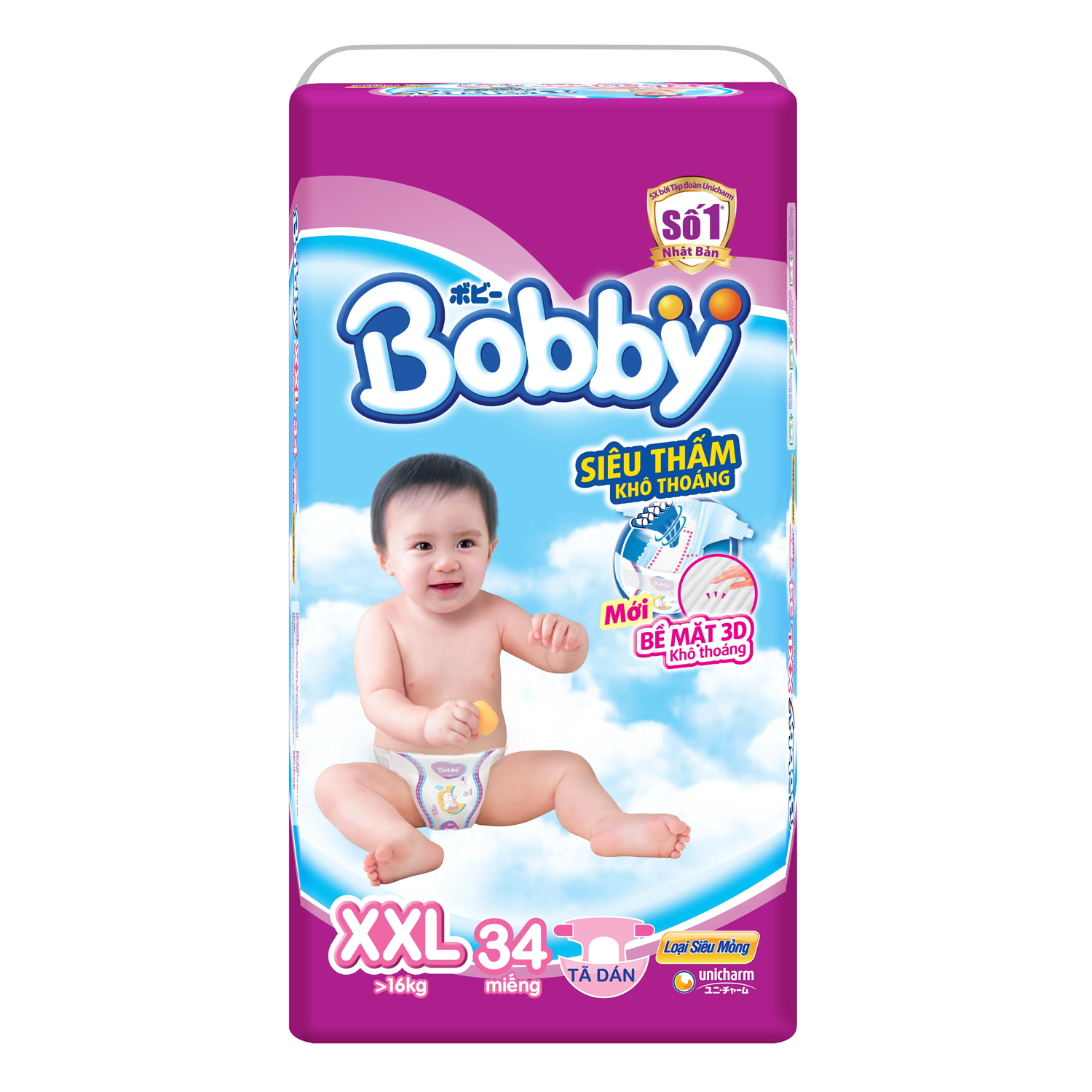 Tã Dán Bobby Fresh Siêu Mỏng Gói Đại XXL34 (34 Miếng)