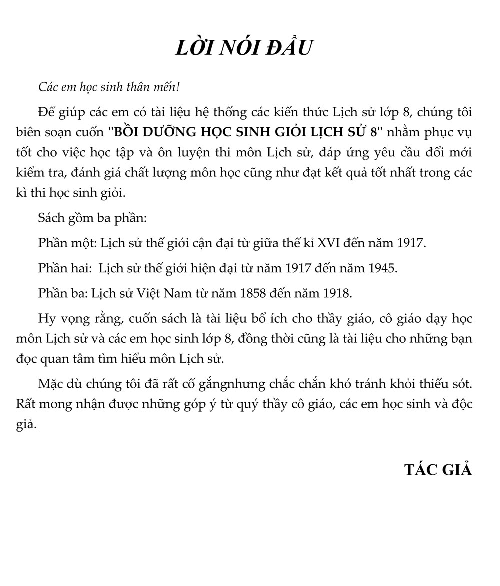 Bồi Dưỡng Học Sinh Giỏi Lịch Sử Lớp 8 (Tái Bản)