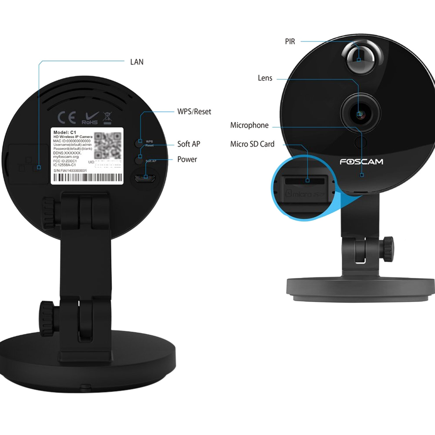 Camera IP WIFI Quan Sát Foscam C1 - Đen - Hàng Chính Hãng