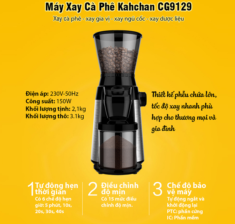 Máy Xay Cà Phê Chuyên Nghiệp Kahchan CG9129 - Hàng chính hãng