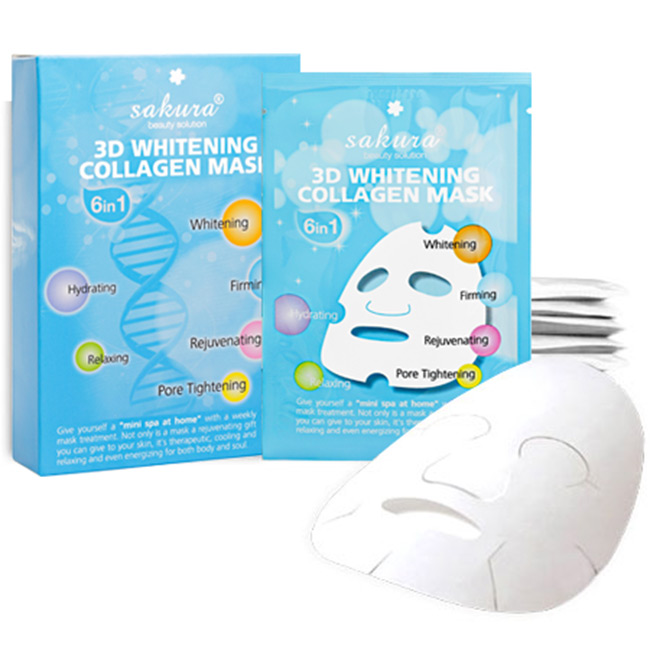 Mặt Nạ Làm Trắng Da Sakura 3D Whitening Collagen Mask (5 mặt nạ/hộp)