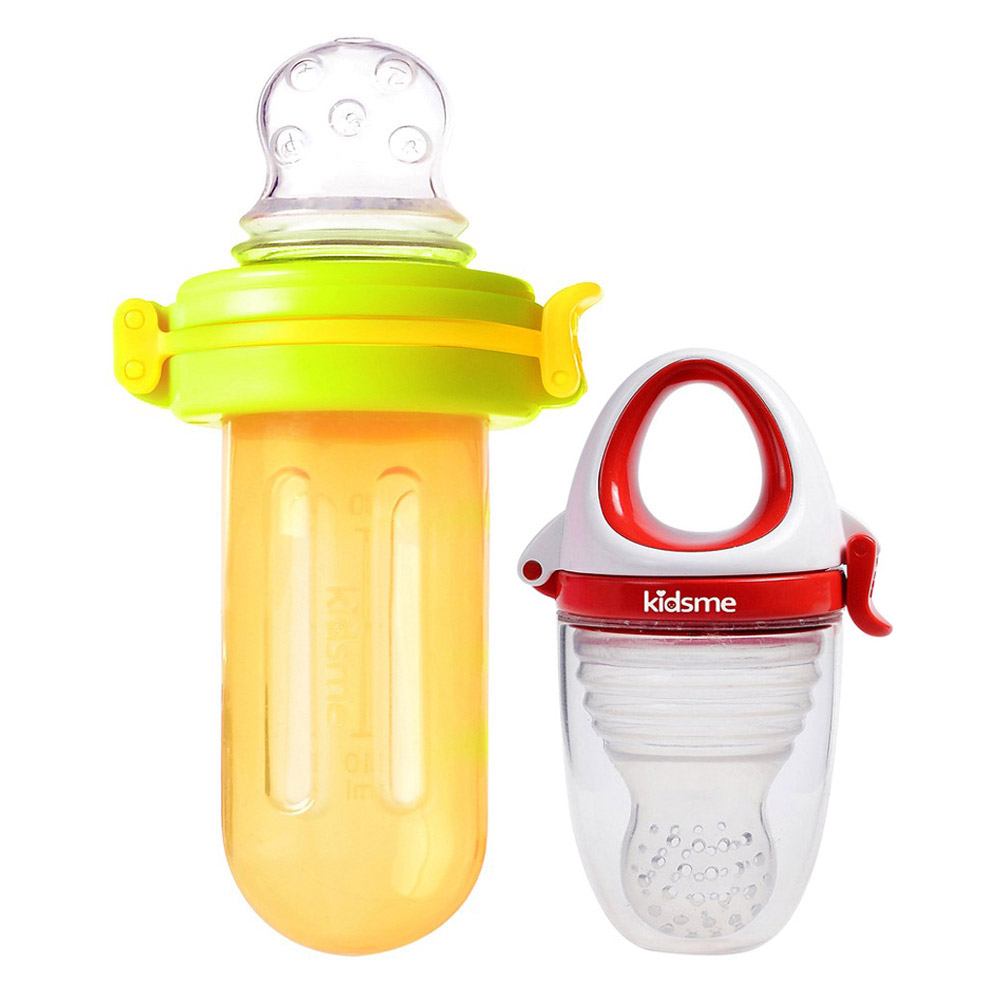 Combo Đồ Dùng Ăn Uống Cho Bé Kidsme: Túi Nhai Chống Hóc Plus Kidsme Size XL 160361PA - Đỏ + Bình Bóp Thức Ăn Chống Hóc Kidsme 160378LI - Cam Xanh