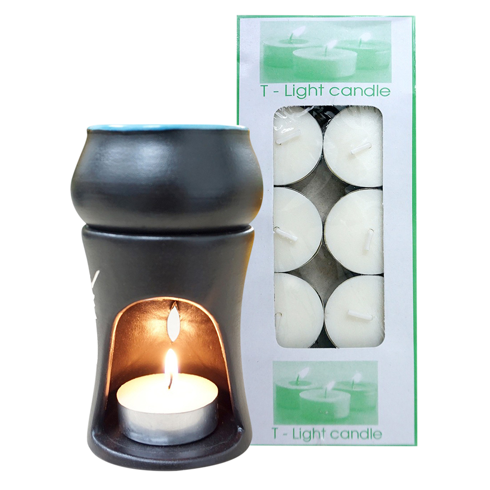 Combo Đèn Xông Tinh Dầu Nến Hình Trụ Milaganics + Nến Tealight (Hộp 10 Viên)