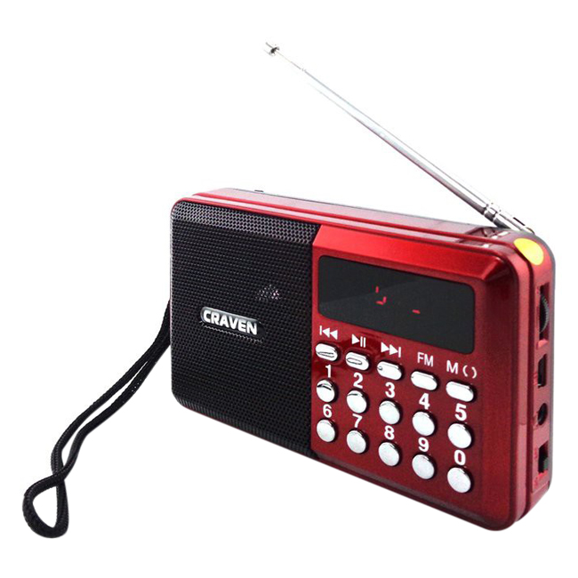 Loa Nghe Nhạc Kèm Radio Craven CR-26 (Đỏ) + Tặng 1 Cốc Sạc - Hàng Nhập Khẩu