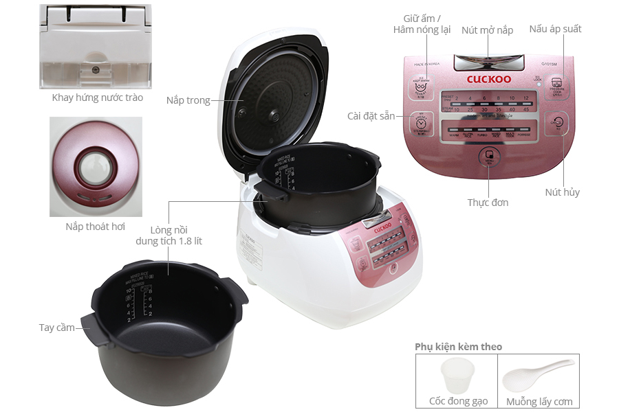 Nồi Cơm Áp Suất Điện Tử Cuckoo CRP-G1015M - 1.8L - Hàng Chính Hãng