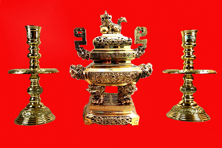 Bộ Lư Hương Tam Sự 3 Món Vuông Vĩnh Tiến 2VT
