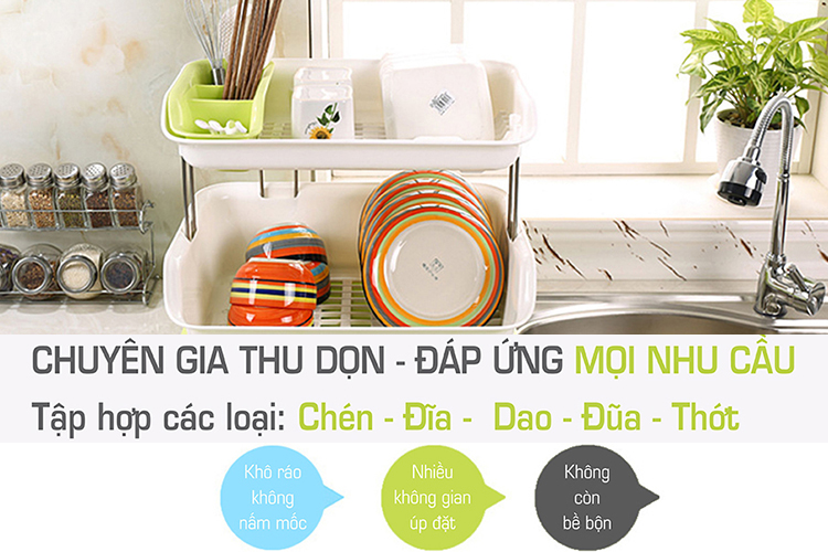 Kệ Đựng Chén Dĩa Đa Năng 2 Tầng Mỹ An Cư 4050 (44.5 x 36 cm) - Hồng