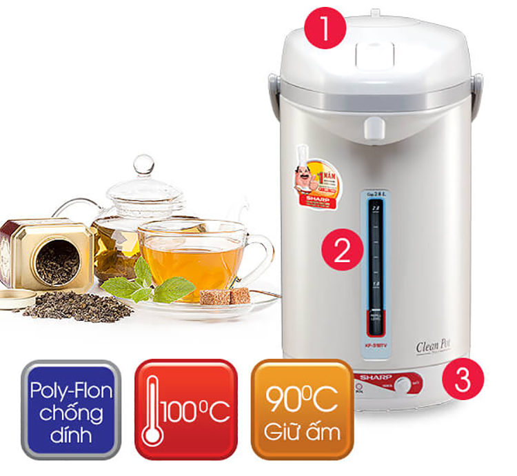 Bình Thủy Điện Sharp KP-31BTV RD/CU (2.8L) - Họa Tiết Ngẫu Nhiên - Hàng chính hãng
