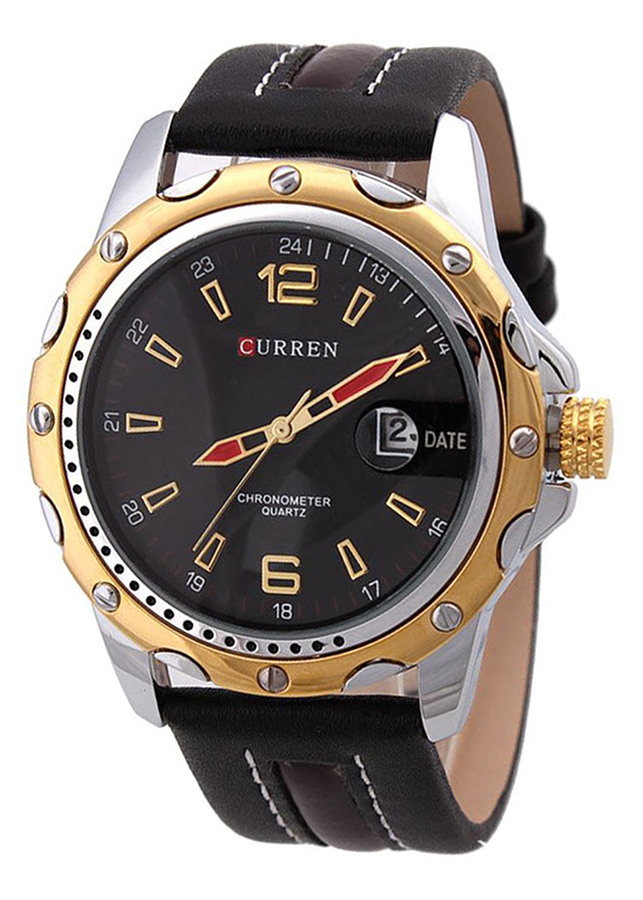 Đồng Hồ Nam Dây Da Curren CUR8104 - Đen Viền Vàng