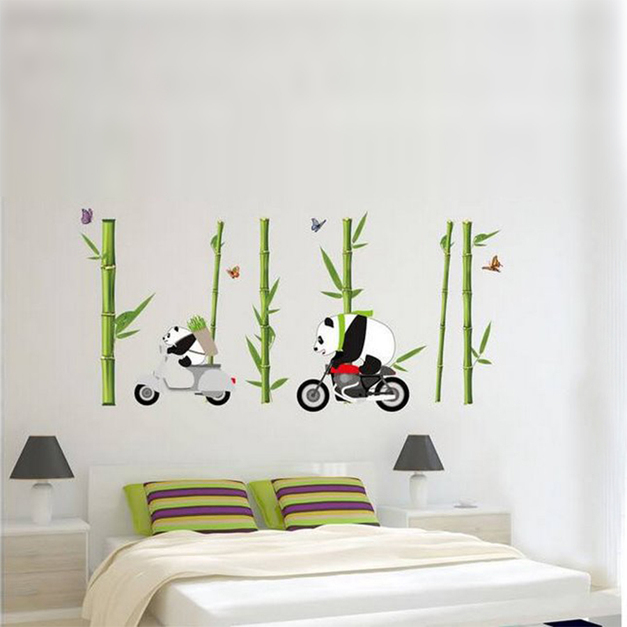 Decal Dán Tường Gấu Trúc Chạy Xe Binbin EB144 (100 x 150 cm)