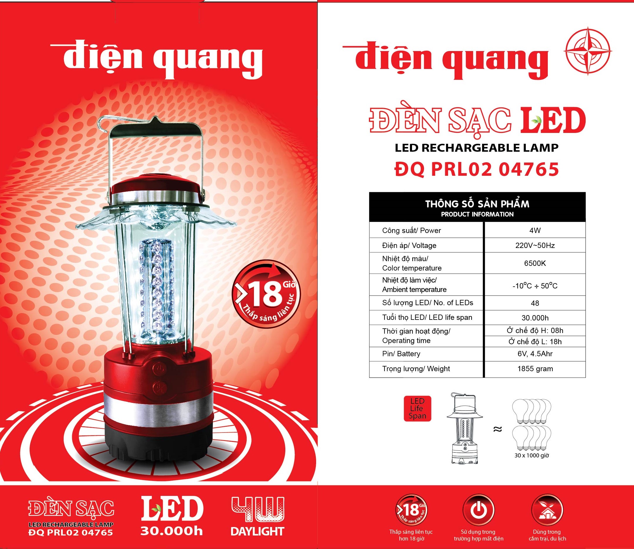 Đèn Sạc Led 4W Daylight Cầm Tay Điện Quang ĐQ PRL02 04765