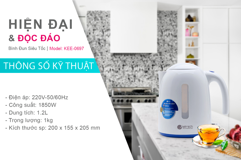 Bình Đun Siêu Tốc Elmich KEE-0697 - 1.2L - Hàng chính hãng