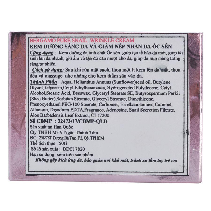 Kem Dưỡng Da Bergamo Snail Cream 018209
