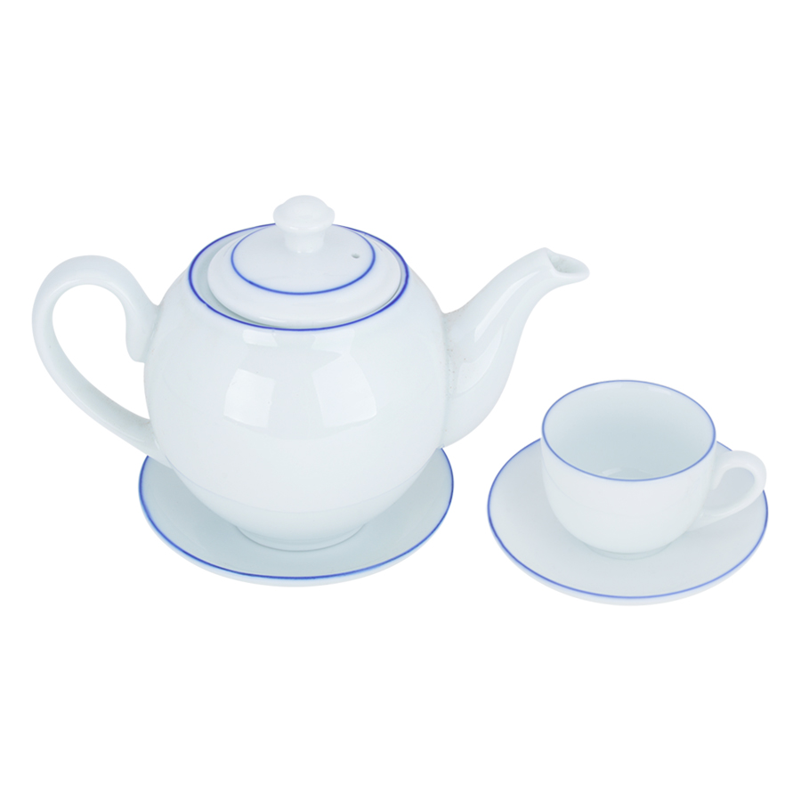 Bộ Bình Trà Viền Gốm Sứ Bát Tràng T750 - Trắng