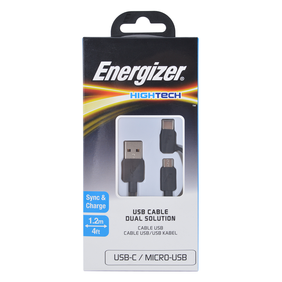 Dây Cáp 2 In 1 Type-C Và Micro-USB Energizer C11UBX2CFBK4 - Hàng Chính Hãng