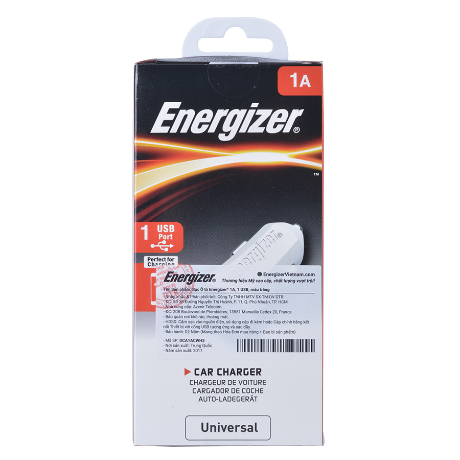 Adapter Sạc Dùng Trên Xe Hơi USB 1A Energizer - Hàng Chính Hãng