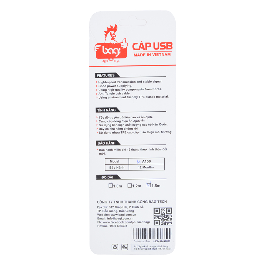 Cáp Sạc Micro USB Bagi MA150