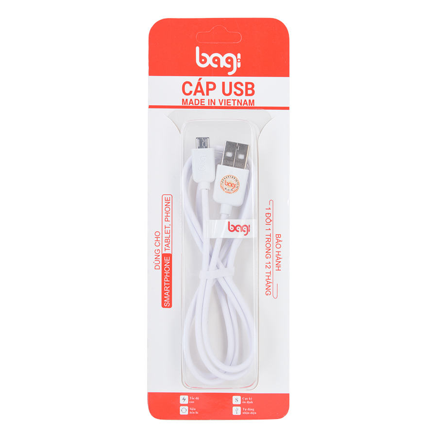 Cáp Sạc Micro USB Bagi MB150 (Trắng) - Hàng Chính Hãng