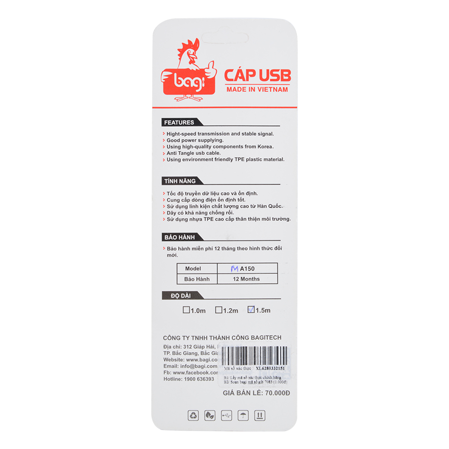 Cáp Sạc Micro USB Bagi MA150