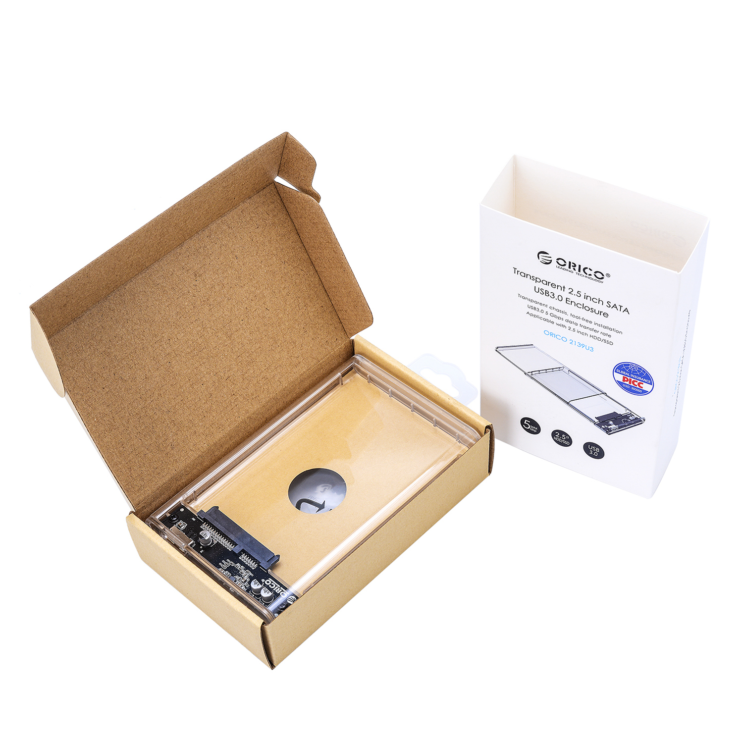 Hộp Đựng Ổ Cứng Di Động HDD Box 2.5 ORICO 2139U3 USB3.0/2.5 Nhựa Trong Suốt - Hàng Chính Hãng