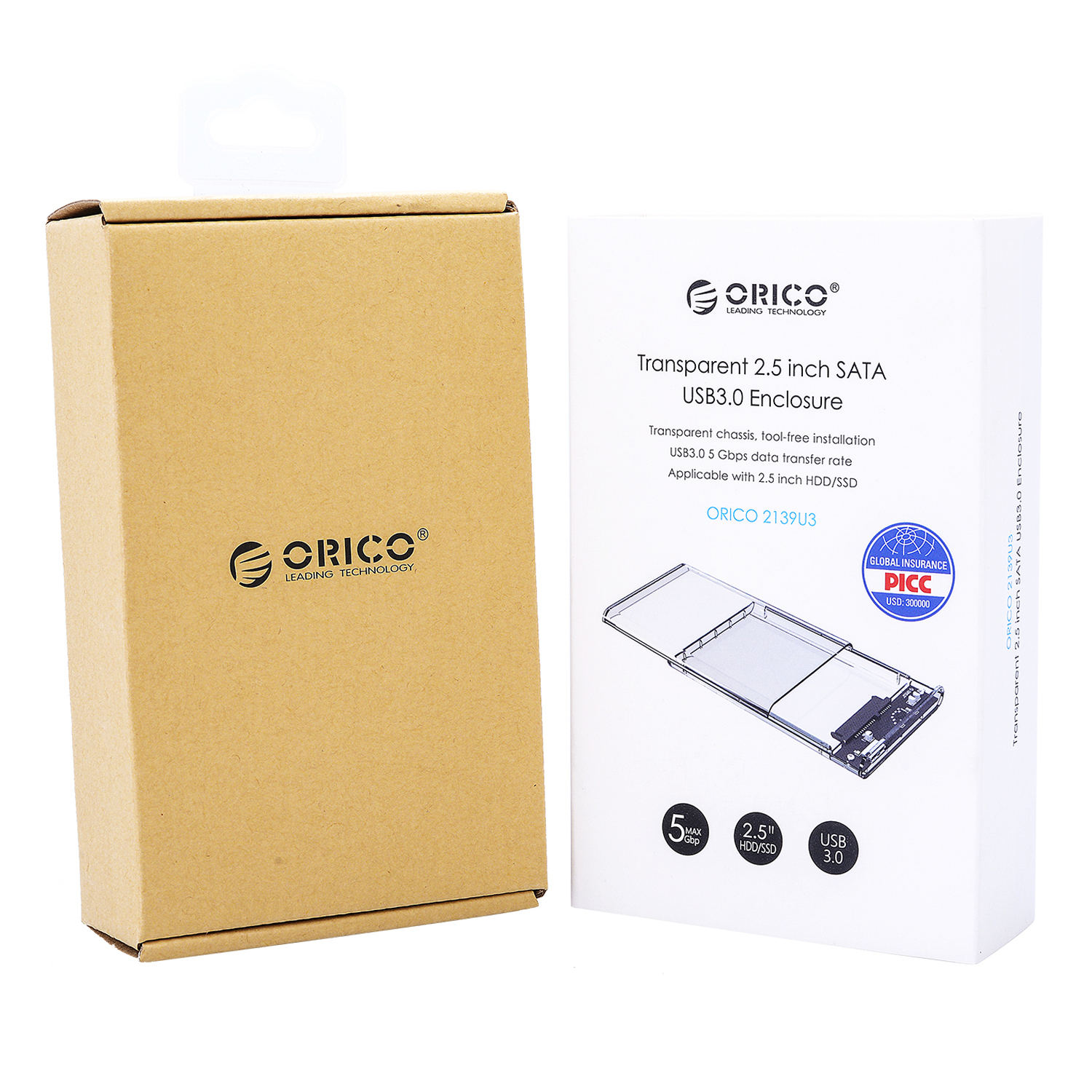 Hộp Đựng Ổ Cứng Di Động HDD Box 2.5 ORICO 2139U3 USB3.0/2.5 Nhựa Trong Suốt - Hàng Chính Hãng