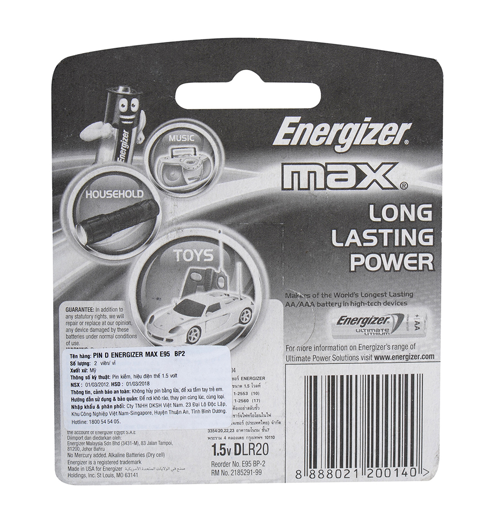 Pin D Energizer Max E95 BP2