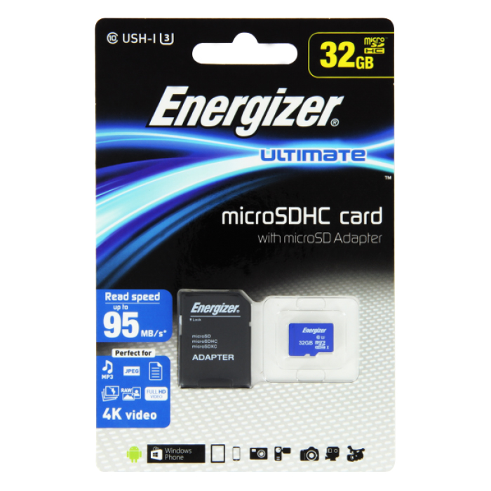 Thẻ Nhớ Micro SDHC Energizer 32GB Class 10 Up To 95mb/s (Kèm Adapter) FMDAAU032A - Hàng Chính Hãng