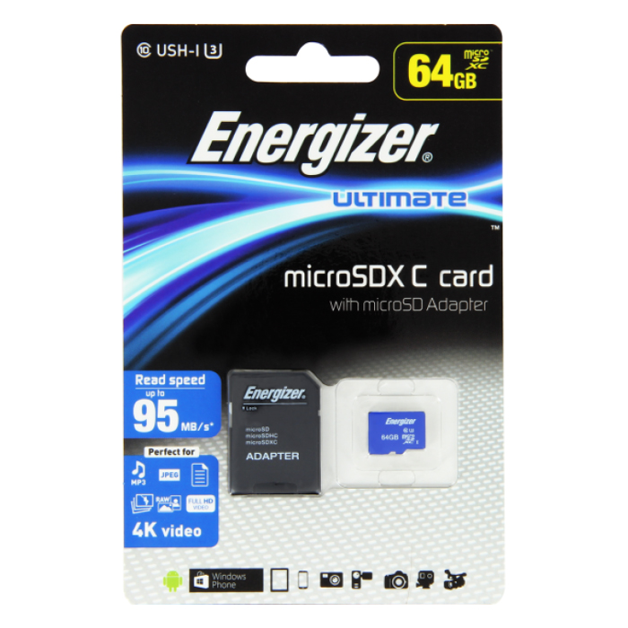 Thẻ Nhớ Micro SDXC Energizer 64GB Class 10 Up To 95mb/s (Kèm Adapter) FMDAAU064A - Hàng Chính Hãng