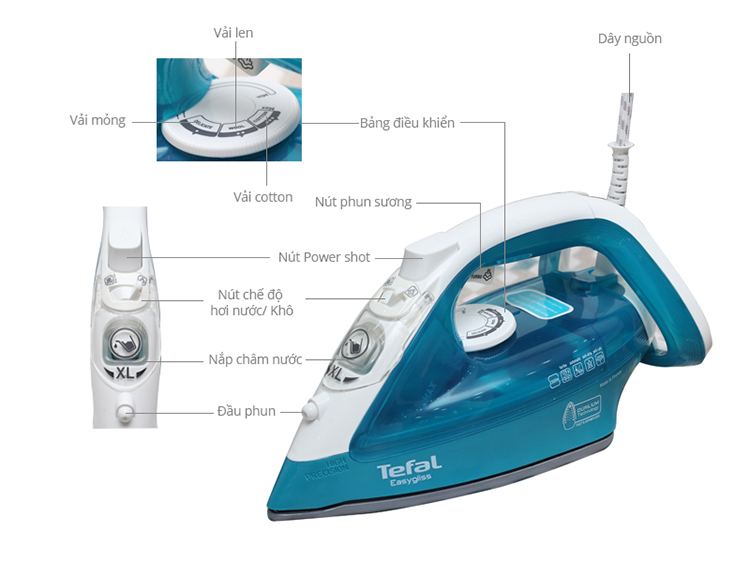 Bàn Ủi Hơi Nước Tefal FV3925 - Xanh - Hàng Chính Hãng