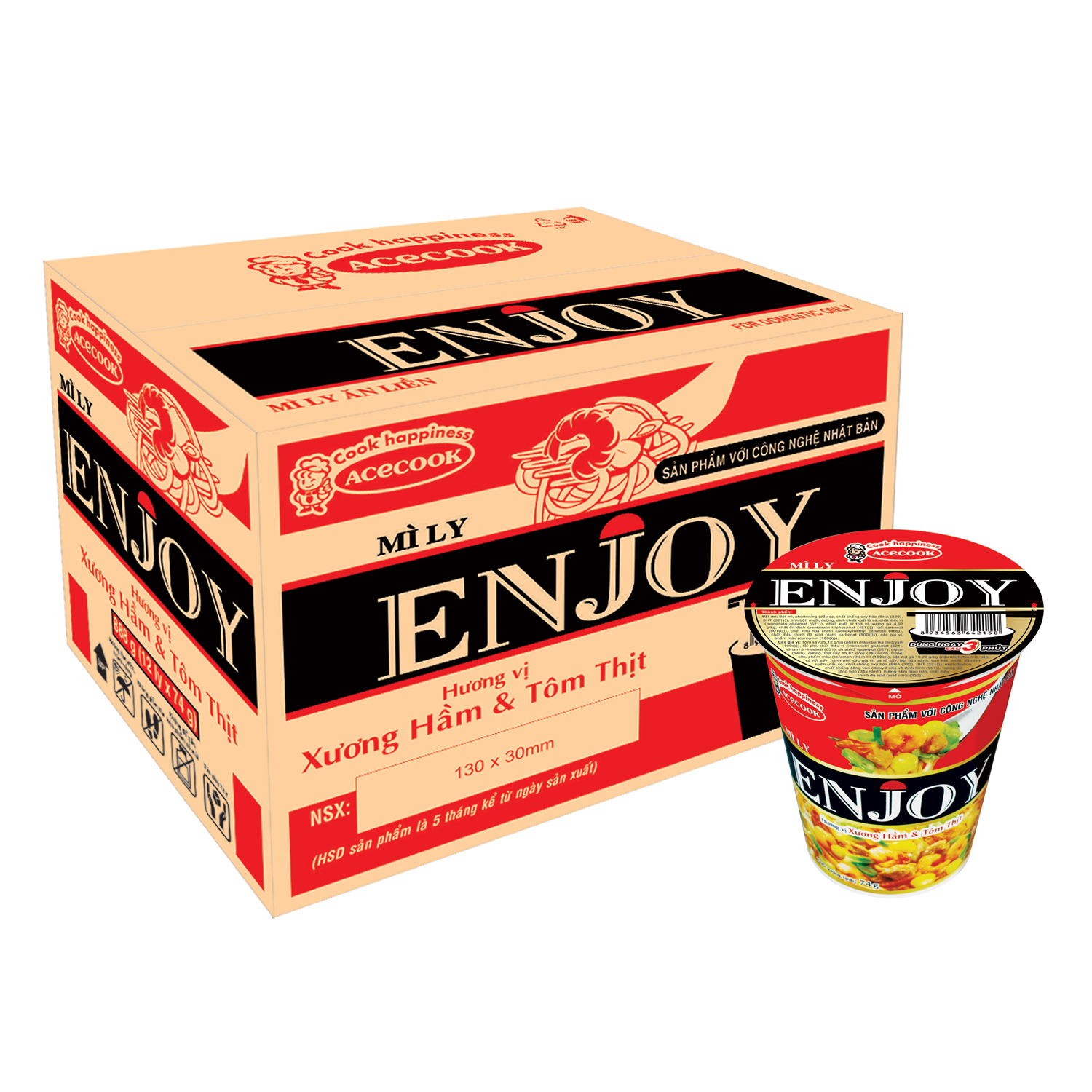 Mì Enjoy Vị Xương Hầm Và Tôm Thịt 77g thùng 12 ly