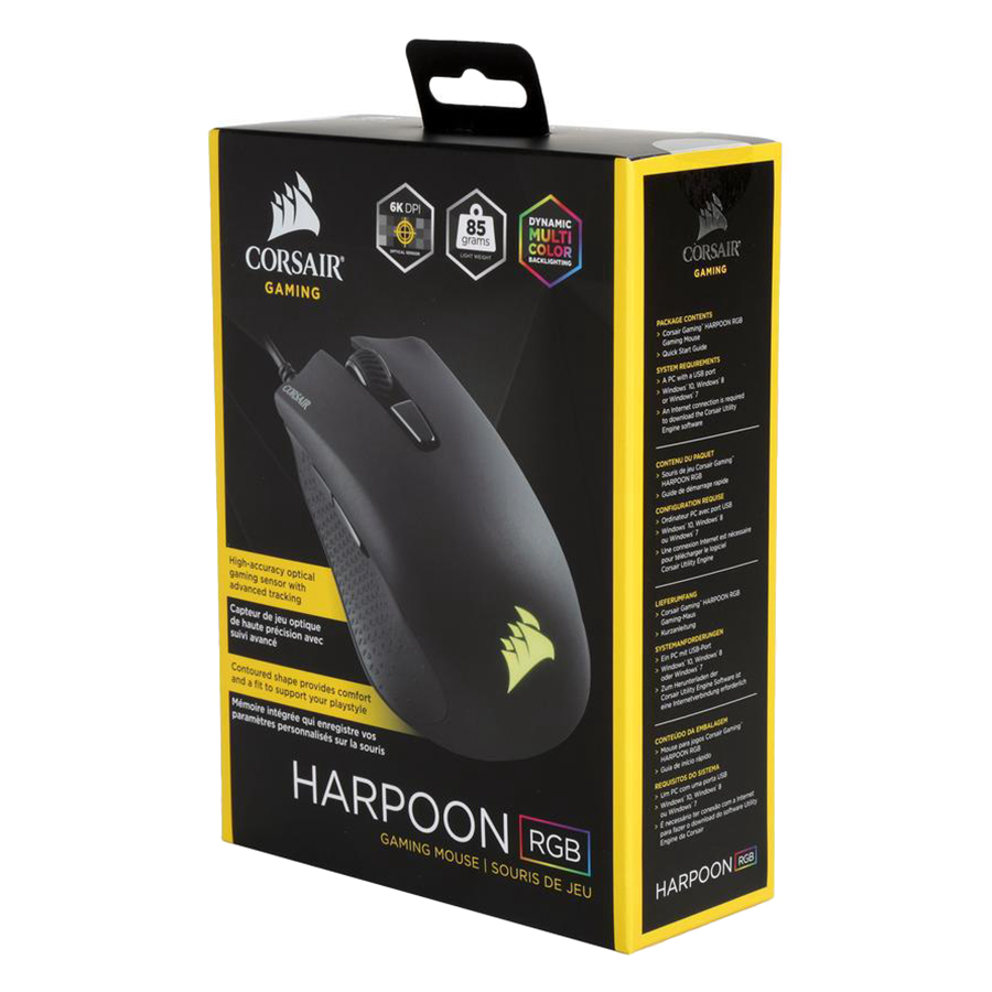 Chuột Chơi Game Có Dây Corsair Harpoon 6000DPI RGB 5 Phím - Hàng Chính Hãng