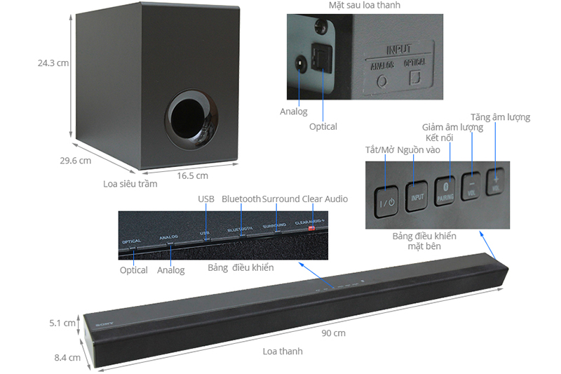 Loa Soundbar 2.1 Sony HT-CT80 - Hàng Chính Hãng