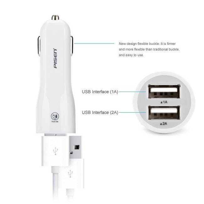 Sạc Xe Hơi Pisen 2 Cổng USB - Hàng Chính Hãng