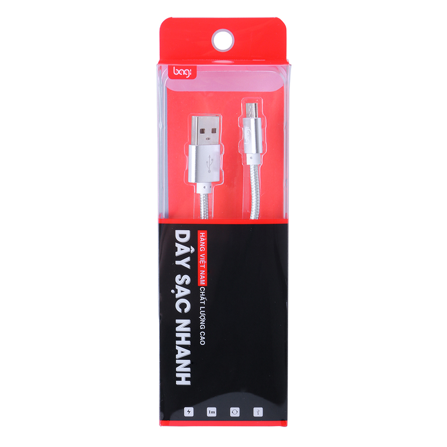 Cáp Sạc Dù Micro USB Bagi (1m) - Bạc - Hàng Chính Hãng